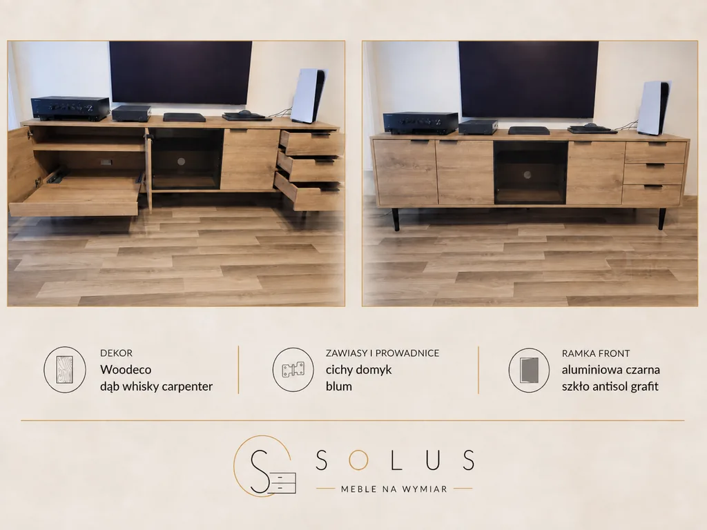 Komoda RTV na wymiar — realizacja Meble Solus